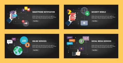 Smartphone notification, security mobile, internet services, social media ser Stock Illustration