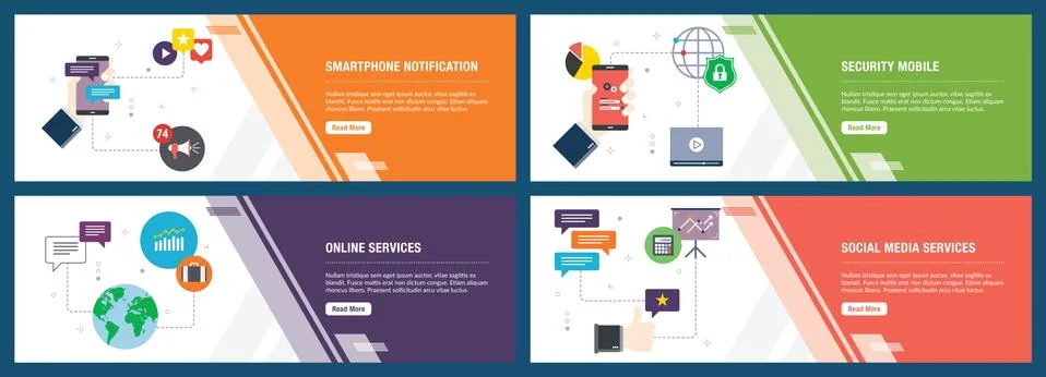 Smartphone notification, security mobile, online services, social media servi Stock Illustration