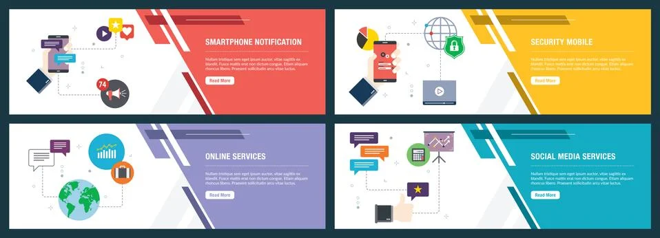 Smartphone notification, security mobile, online services, social media servi Stock Illustration