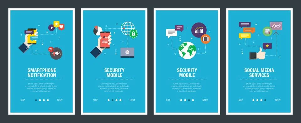 Smartphone notification, security mobile, online services, social media servi Stock Illustration