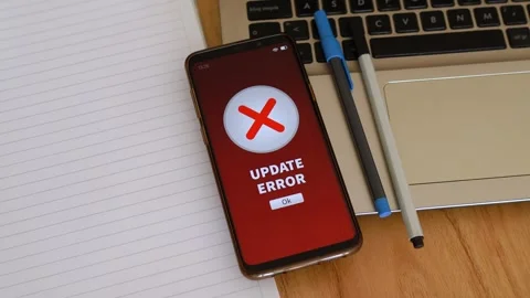 Smartphone notification of update error. Problems with new software upgrades. Stock Footage 297470852