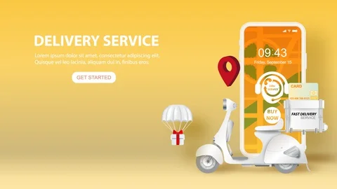 Smartphone with Online delivery service application animation. Stock Footage 128951763
