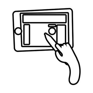 Smartphone online things with hand using pencil line style イラスト素材