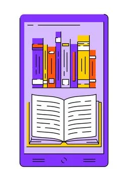 Smartphone with open book. Digital library concept イラスト素材