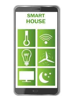 Smartphone with open mobile application smart home, with buttons, remote control Stock Illustration