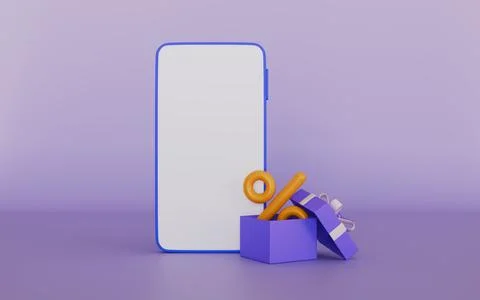 Smartphone with opened gift box and percentage icon, Shopping discount Stock Illustration