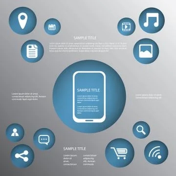 Smartphone or tablet infographics vector illustration with applications buttons Stock Illustration