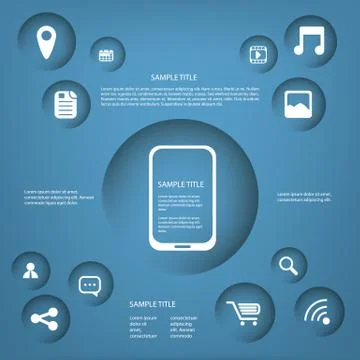 Smartphone or tablet infographics vector illustration with applications buttons Stock Illustration