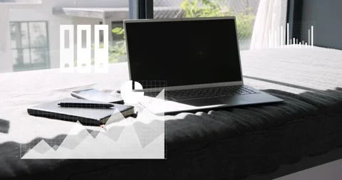 Smartphone outline appearing over notebook sparking cloud expanding into Stock Footage 318307609