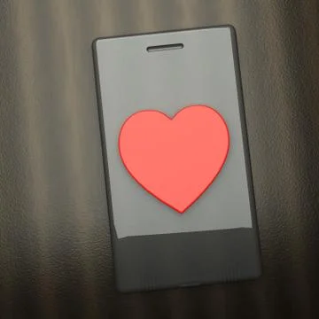 Smartphone over table with big red heart in the middle Stock Photos