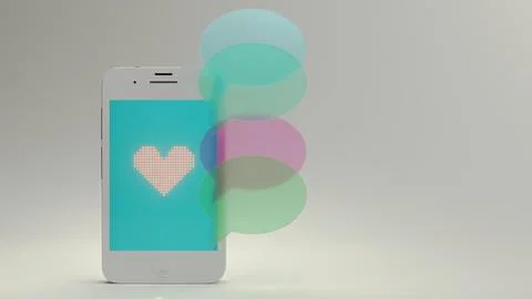 Smartphone with overlapping message bubbles and heart symbol 스톡 사진