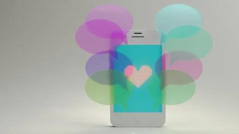 Smartphone with overlapping message bubbles and heart symbolSmartphone with.. 스톡 사진