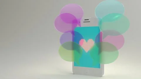Smartphone with overlapping message bubbles and heart symbolSmartphone with.. 스톡 사진