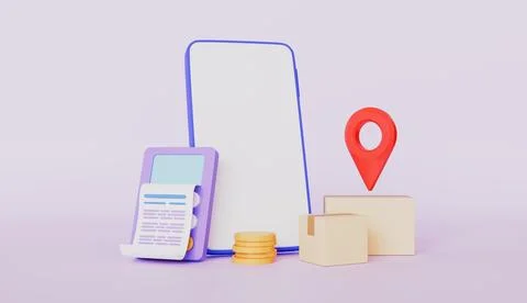 Smartphone with Package Boxes, E-commerce and Financial Management, Location Stock Illustration