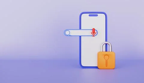 Smartphone with padlock and file, search field with voice control Stock Illustration