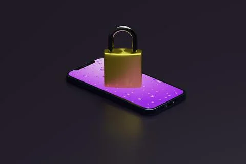 Smartphone with a padlock on a dark background, safety lock or security conce Stock Illustration