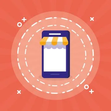 Smartphone with parasol ecommerce Illustrazione stock
