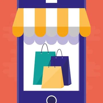 Smartphone with parasol ecommerce Illustrazione stock