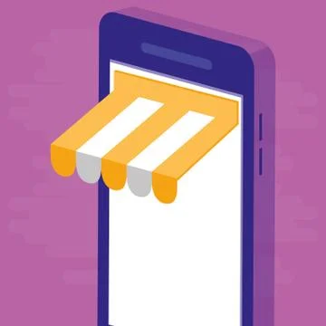 Smartphone with parasol ecommerce Illustrazione stock