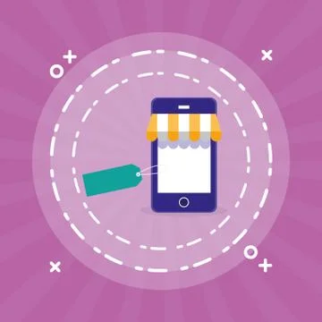 Smartphone with parasol ecommerce イラスト素材