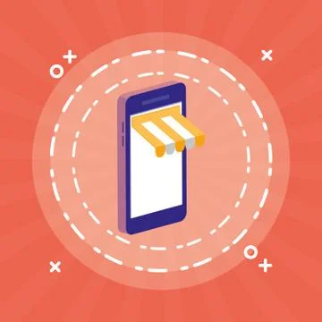Smartphone with parasol ecommerce イラスト素材