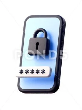 Smartphone with password lock icon, 3d secure access concept for privacy protect PSD-Vorlage