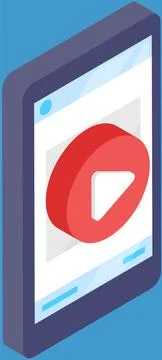 Smartphone with pause video player on display. Recording button, live broadcast Stock Illustration