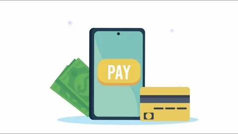 Smartphone with pay button motion graphic, cash, and credit card for seamle.. Stock Footage 333804515