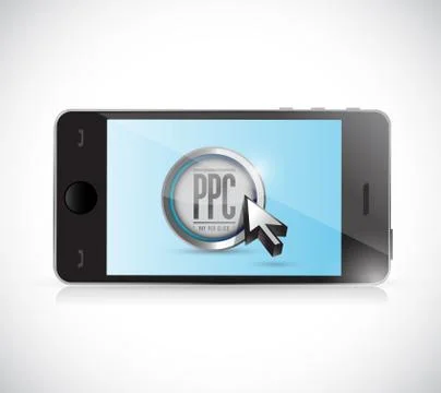 Smartphone with pay per click button. ppc concept Stock Illustration