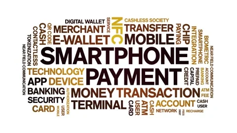 Smartphone Payment animated word cloud,animation tag kinetic typography loop. Stock Footage 300829409