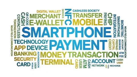 Smartphone Payment animated word cloud,animation tag kinetic typography loop. Stock Footage 300829536