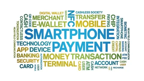 Smartphone Payment animated word cloud,animation tag kinetic typography loop. Stock Footage 300829663