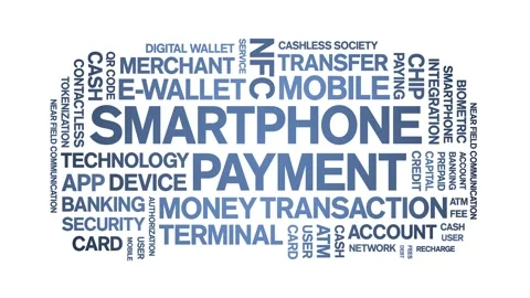 Smartphone Payment animated word cloud,animation tag kinetic typography loop. Stock Footage 300829930