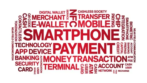 Smartphone Payment animated word cloud,animation tag kinetic typography loop. Stock Footage 300830061