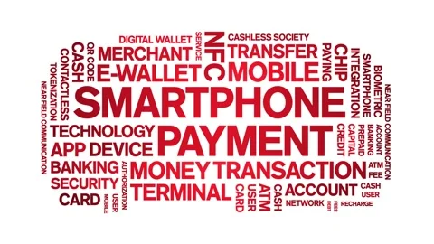 Smartphone Payment animated word cloud,animation tag kinetic typography loop. Stock Footage 300830181