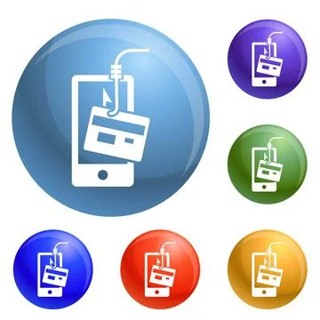 Smartphone phishing icons set vector 스톡 일러스트