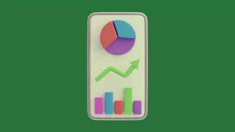 A smartphone with pie chart on the screen and green screen frame layers style Stock Footage 335981103