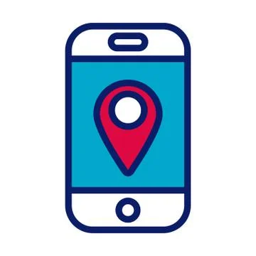Smartphone with pin pointer location line and fill style icon Stock Illustration
