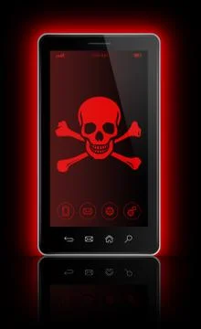 Smartphone with a pirate symbol on screen. Hacking concept Stock-Illustration