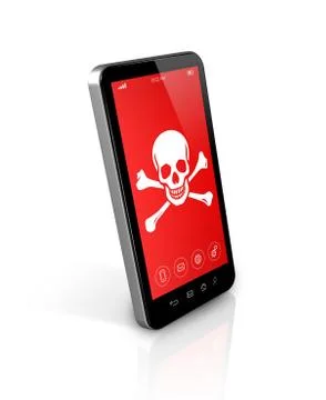 Smartphone with a pirate symbol on screen. Hacking concept Stock-Illustration