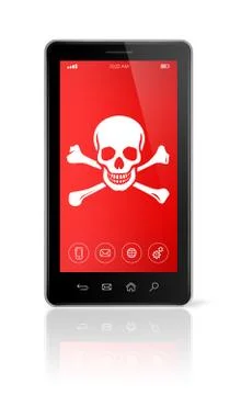 Smartphone with a pirate symbol on screen. Hacking concept Stock-Illustration