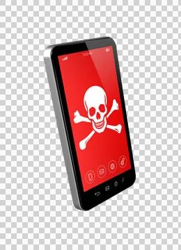 Smartphone with a pirate symbol on screen. Hacking concept Stock-Illustration