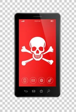 Smartphone with a pirate symbol on screen. Hacking concept Stock-Illustration
