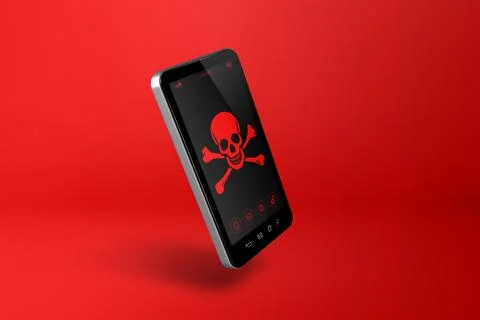 Smartphone with a pirate symbol on screen. Hacking and virus concept Stock-Illustration