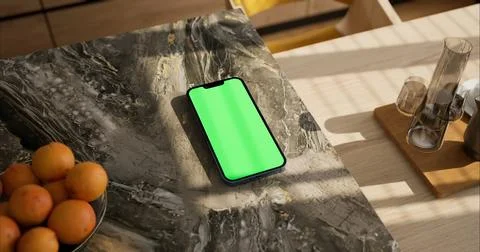 Smartphone place on table, Green screen telephone Stock Illustration