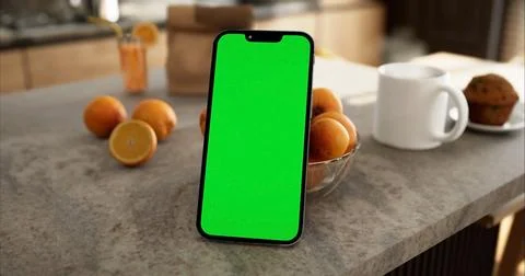 Smartphone place on table, Green screen telephone Stock Illustration