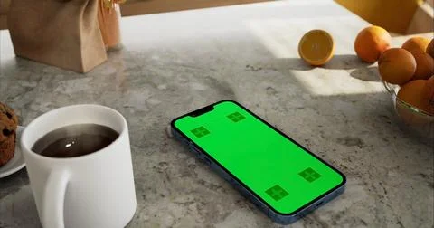 Smartphone place on table, Green screen telephone Stock Illustration