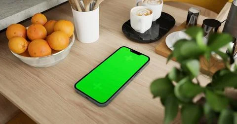 Smartphone place on table, Green screen telephone Stock Illustration