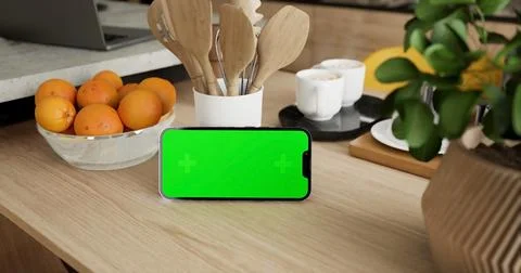Smartphone place on table, Green screen telephone Stock Illustration