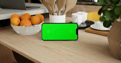 Smartphone place on table, Green screen telephone Stock Illustration